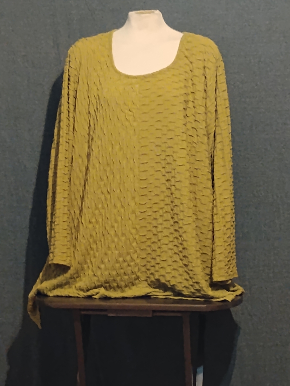 Avenue Olive Textured Scoop-Neck Long Sleeve Top